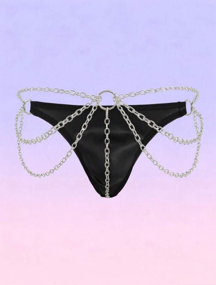 Men's Black Chain Thongs